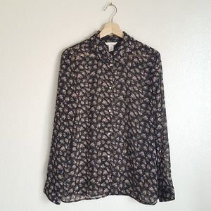 🌹 Sheer Floral Button Up Blouse Peter Pan Collar